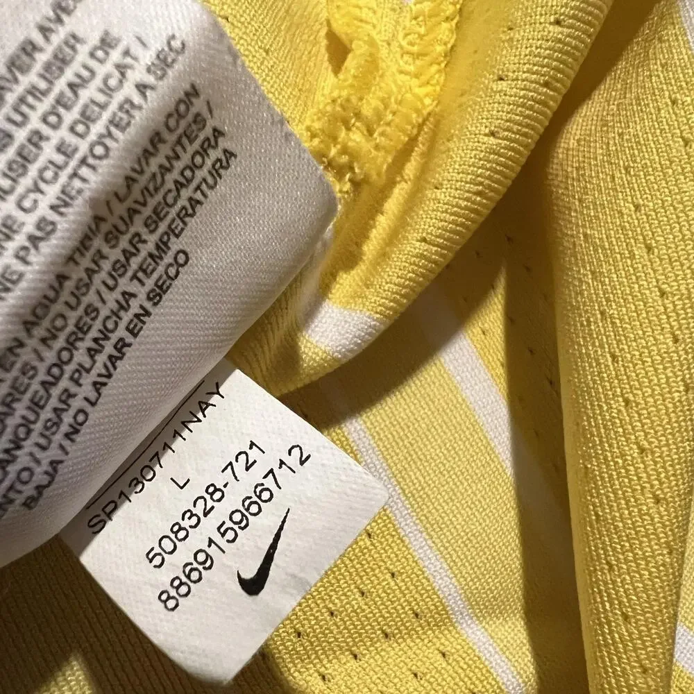 Nike Golf Shirt Mens Large Yellow Stripe Dri-FIT Polo Accenture WGC Performance